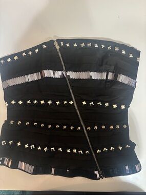 bebe Black Studded Zip-Front Bandage Corset